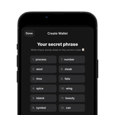 Create new cryptocurrency wallet with secure seed phrase backup in Gem Wallet